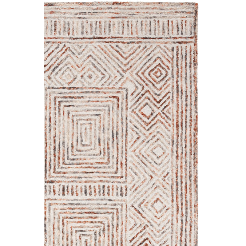 Laquia Hand Tufted Wool/Cotton Geometric Rug in Ivory/Rust, Rectangle 5' x 8'
