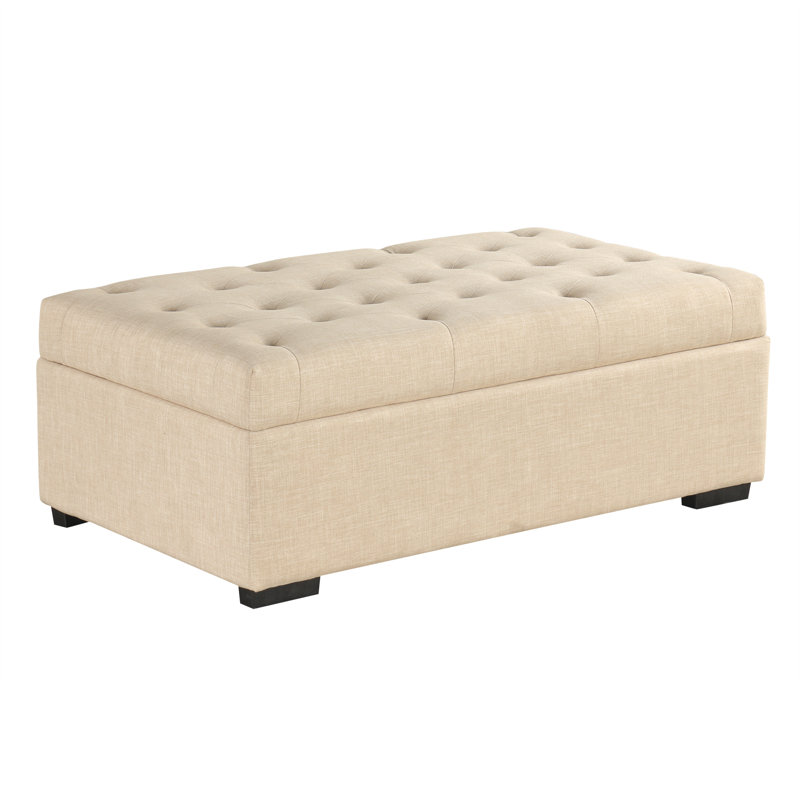 Darwin Convertible Linen Tufted Ottoman with Folding Bed, Beige