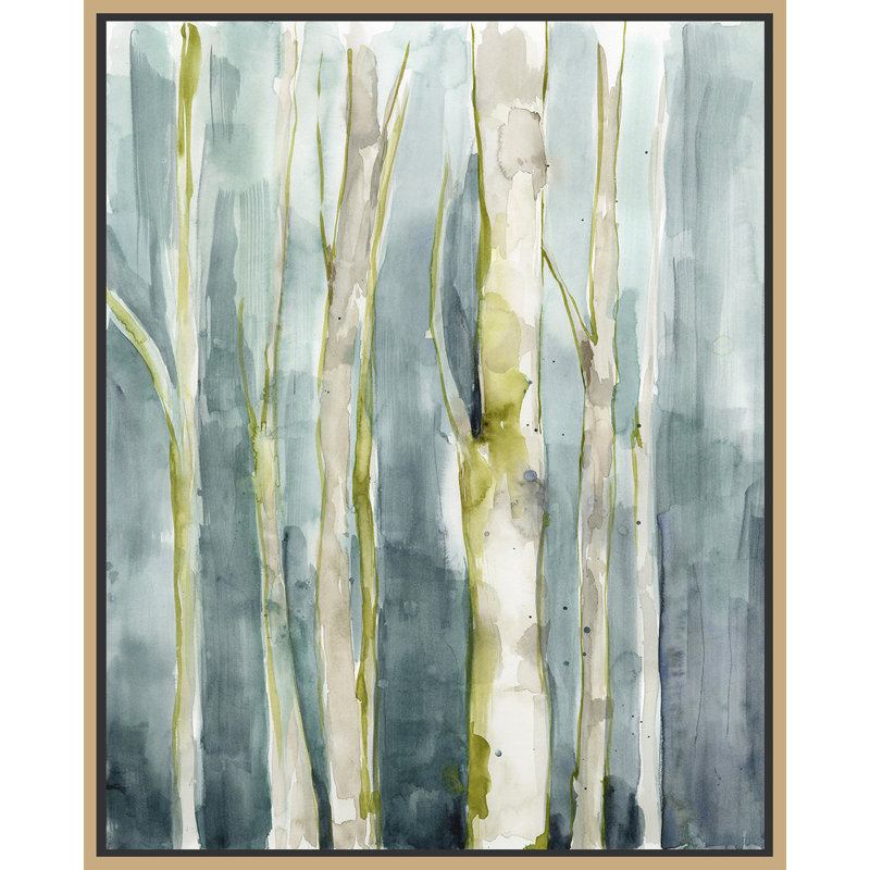 Treeline Watercolor I - peinture sur toile à cadre flottant, Or, H 22 po x l 18 po x P 2 po