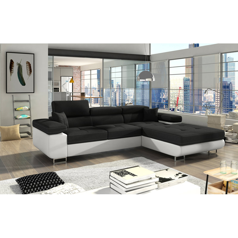 4 Seater Sofa Bed, Right Hand Facing, Black/White