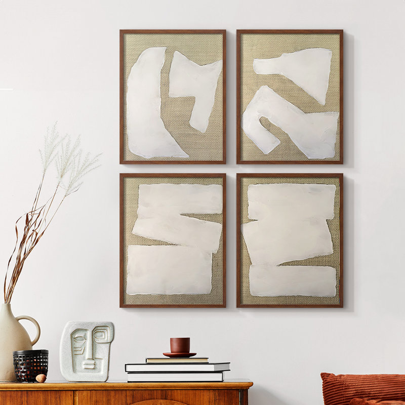 «Wabi Sabi Linen I», ensemble de 4 reproductions encadrées, H 14 po x l 11 po, Noyer