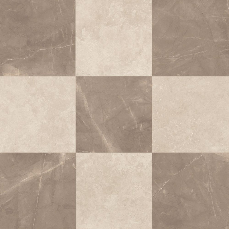 Carreau de porcelaine mat pour plancher et mur 12 po x 12 po Windsor, Damier bronze et Crema Marfil