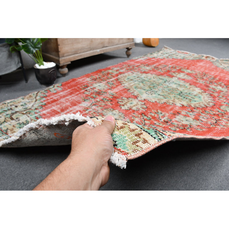 Tapis turc rétro Oushak rétro - idéal pour les cuisines et les cadeaux de pendaison de crémaillère - rouge / vert