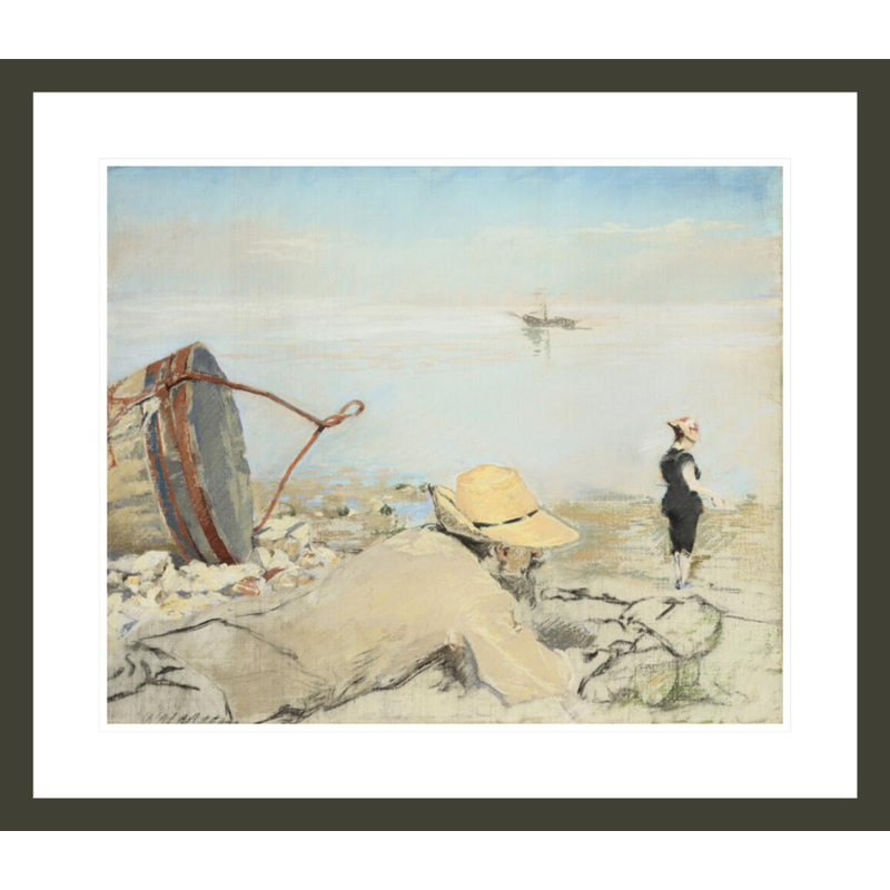 Sur le galet (Honfleur) par Eva Gonzalès - estampe numérique encadrée, H 23,5 po x l 27,12 po