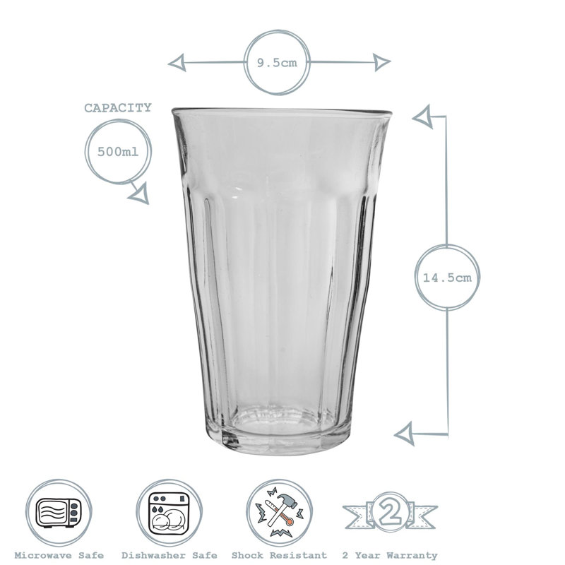 Duralex - Picardie Highball Cocktail Glasses - Glass Tumblers, 500, 6