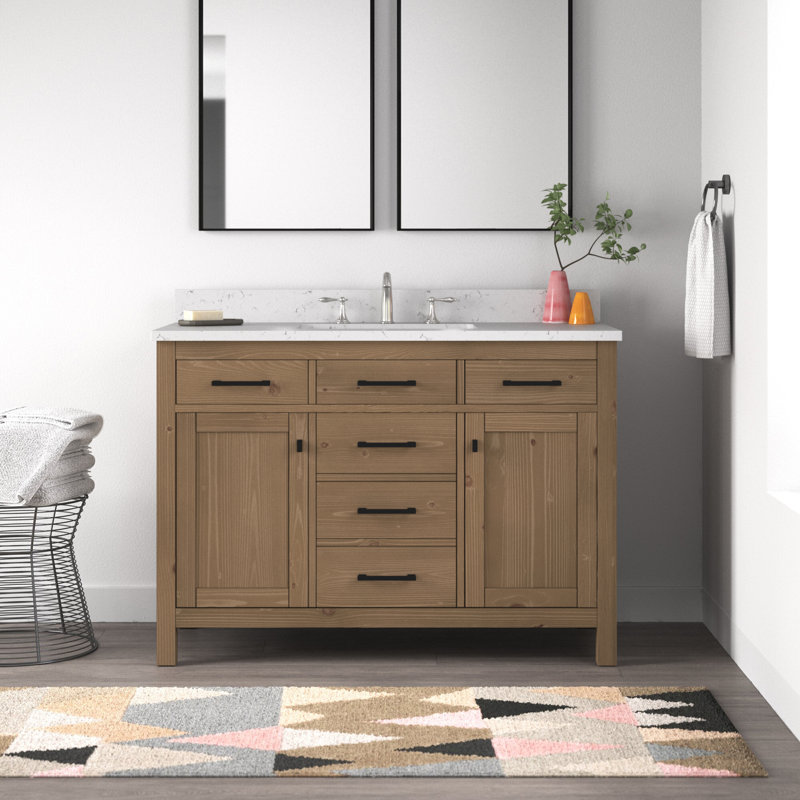 Ajiya 48" Single Bathroom Vanity, Textured Natural/Matte Black, Carrara White