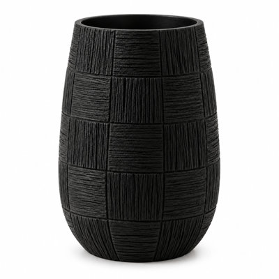 Tribal 19" Square Textured Polyresin Decorative Planter Pot, Matte Black