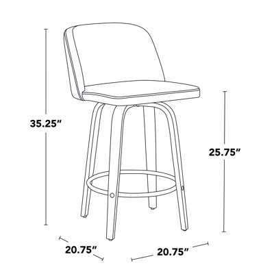 Tabouret de comptoir à hauteur fixe de 26 po avec pieds en bois cintré et repose-pieds rond Thea