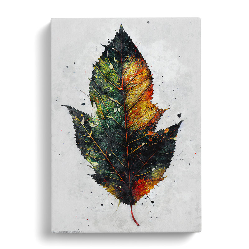 Paint Splashed Leaf - Wrapped Canvas, 76cm H x 50cm W x 3cm D