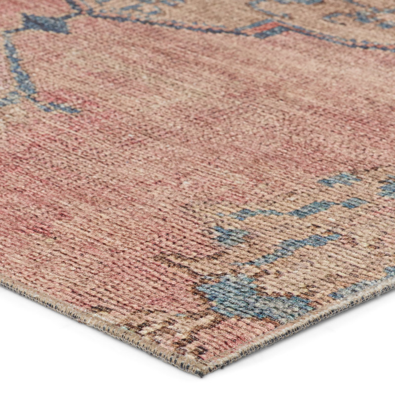 Machine Washable Pink/Blue Rug, Rectangle 3' x 5'