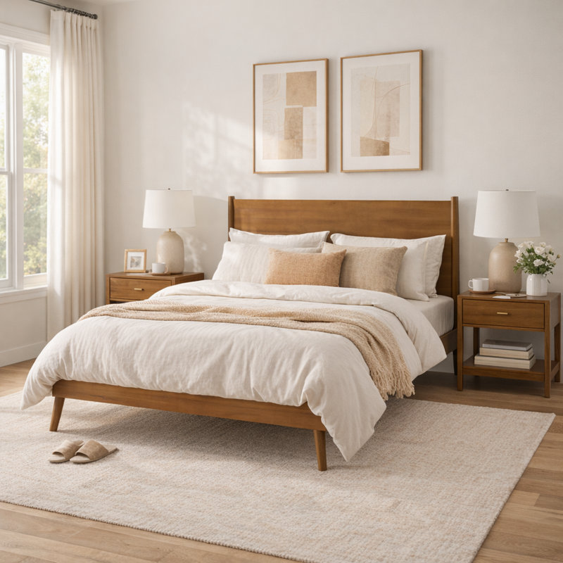 Queen Solid Wood Platform Bed Natural, 1 Piece