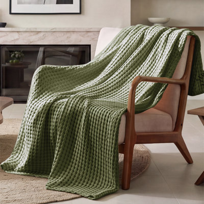 Bedsure Cotton & Rayon from Bamboo Waffle Blanket, Lightweight and Breathable for Year-Round Comfort