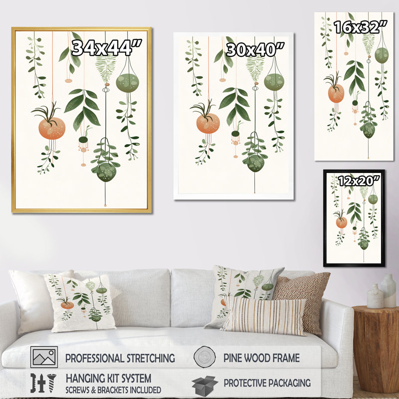 «Botanical Bliss Joyful Hanging Boho Houseplants», reproduction sur toile, Cadre naturel flottant, H 32 po x l 24 po x P 1 po