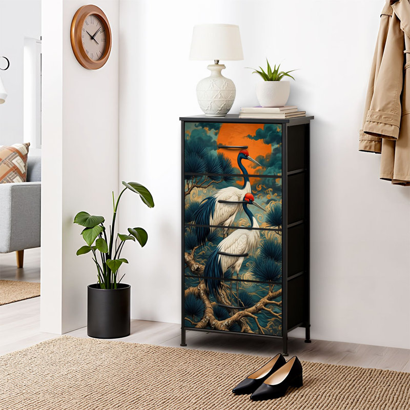4 Drawer Dresser for Bedroom, Narrow Chest of Drawers, Wooden Top and Study Iron Frame 18"x37.5"-(WxH)