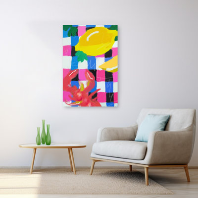 Colorful Lobster Picnic Abstract Bold Colorful Lobster Fruit Summer Wall Art Print by Mathieu - Wrapped Canvas Print