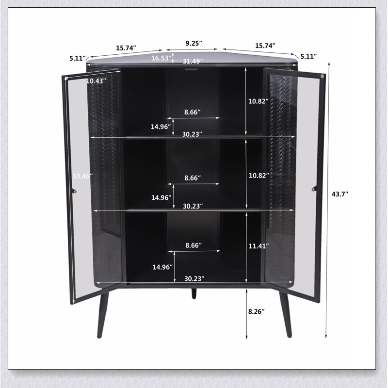 Armoire de rangement d'angle moderne à 3 niveaux avec portes en verre trempé, tablettes amovibles et structure en métal - Organisateur autoportant pour la salle de bain, la cuisine, la chambre à coucher, le salon ou les petits espaces
