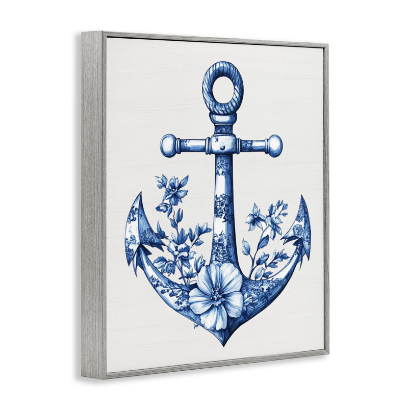 Toile à motif d'ancre, estampe numérique, design par lettré et doublé, H 14 po x l 11 po, Estampe numérique Farmhouse