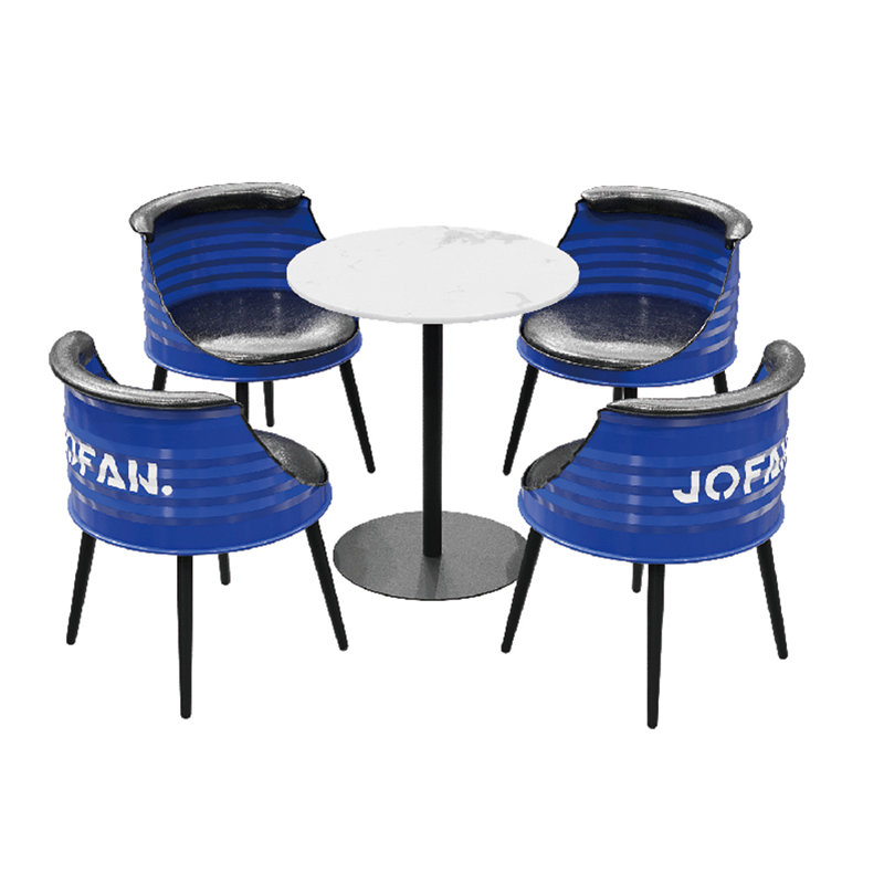 Menucha Marble Top Pedestal Dining Set, Blue/Black, 5
