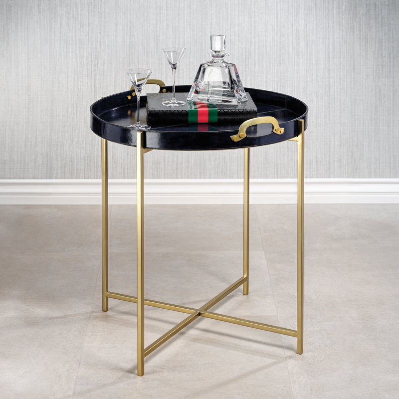 Plateau en MDF Zodax Harlow / carton / cuir / aluminium / support en acier inoxydable, Bleu