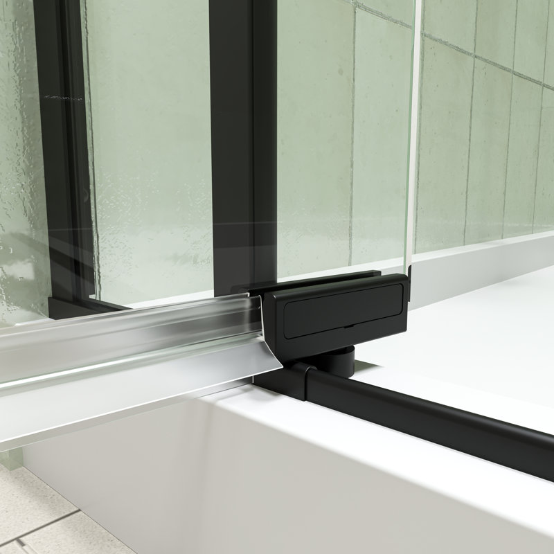 Porte de douche à pivot 28 x 32 po x H 72 po ouverte à l'extérieur, Matte Black