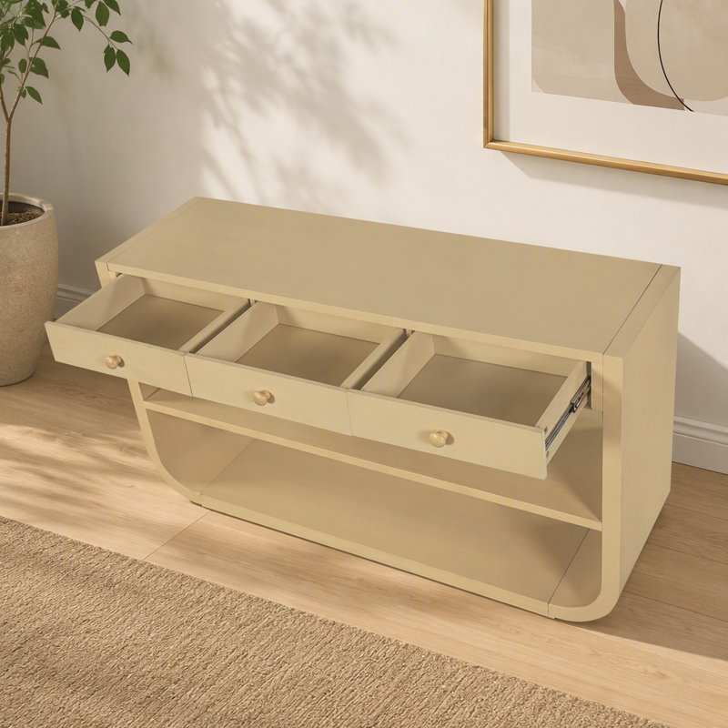 Console en bois avec tiroirs et tablettes, Natural, Natural, Natural
