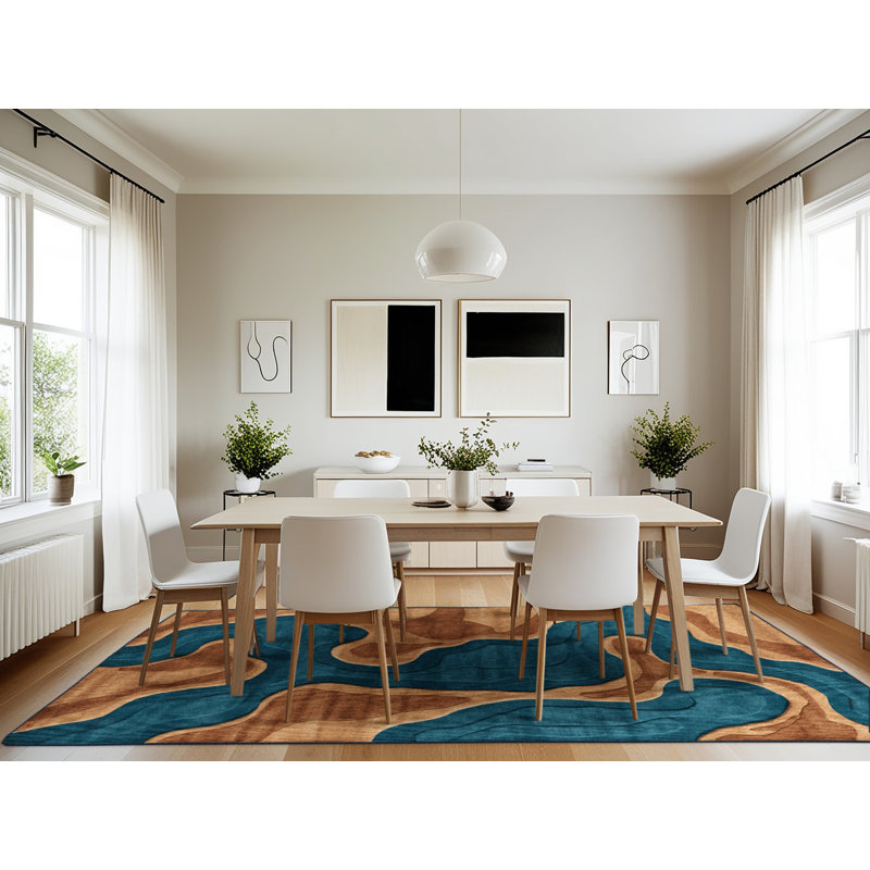 Tapis bleu lavable à la machine, Rectangulaire 7 pi x 10 pi