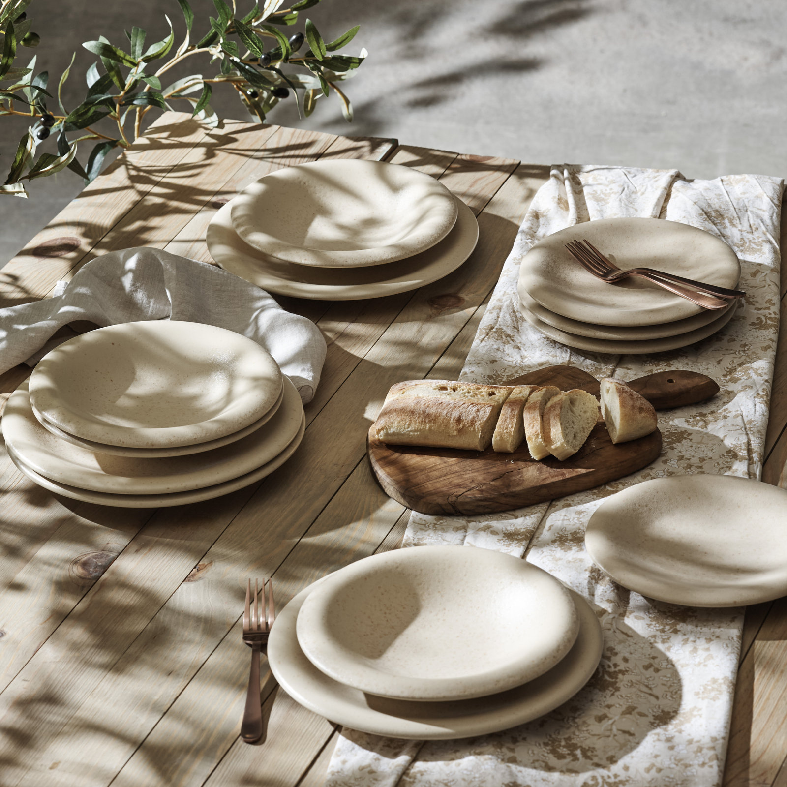 Aro Stoneware Dinnerware Set, Cream