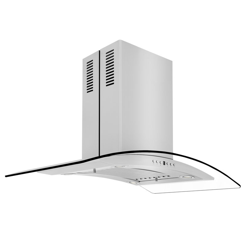 36" Stainless Steel Convertible Island Range Hood with Glass Canopy