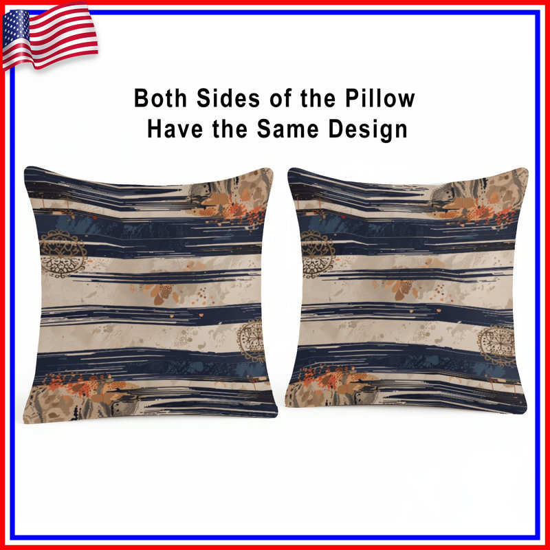 Navy Beige Striped Patterns Double Sided Throw Pillows, 18 x 18 inches