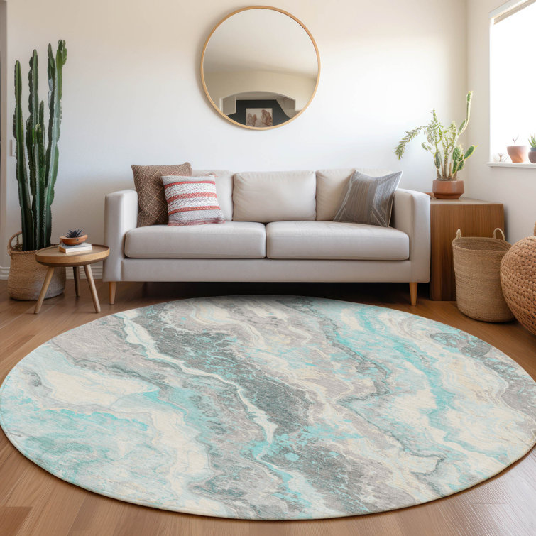 Machine Washable Indoor/Outdoor Cinead ACN1709 Teal Rug