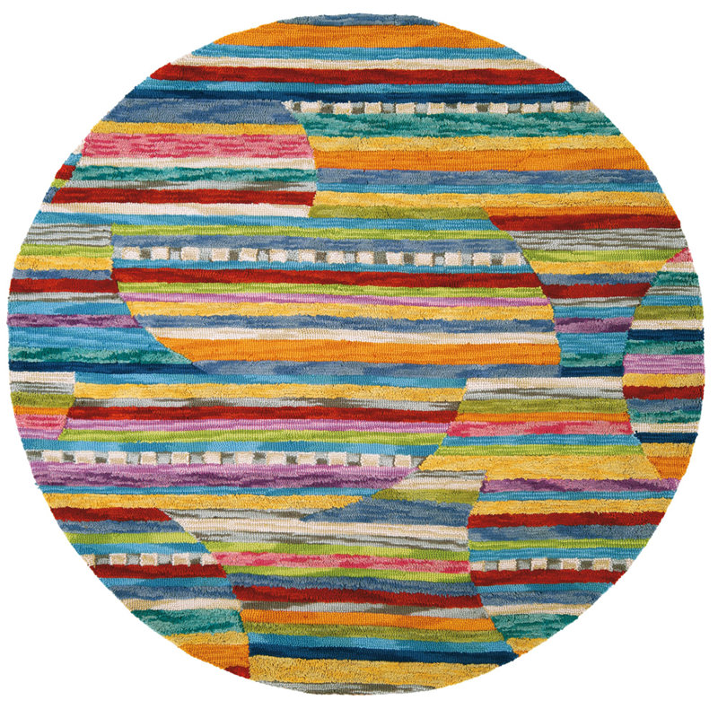 Jubilee Striped Handmade Tufted Wool Orange/Purple/Blue Area Rug, Round 7'