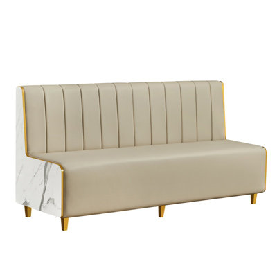 72"L x 36"H Melamine Single Booth with Vertical Channel Back & Padded Cream Vinyl Seat and Marble-Patterned Side Panel