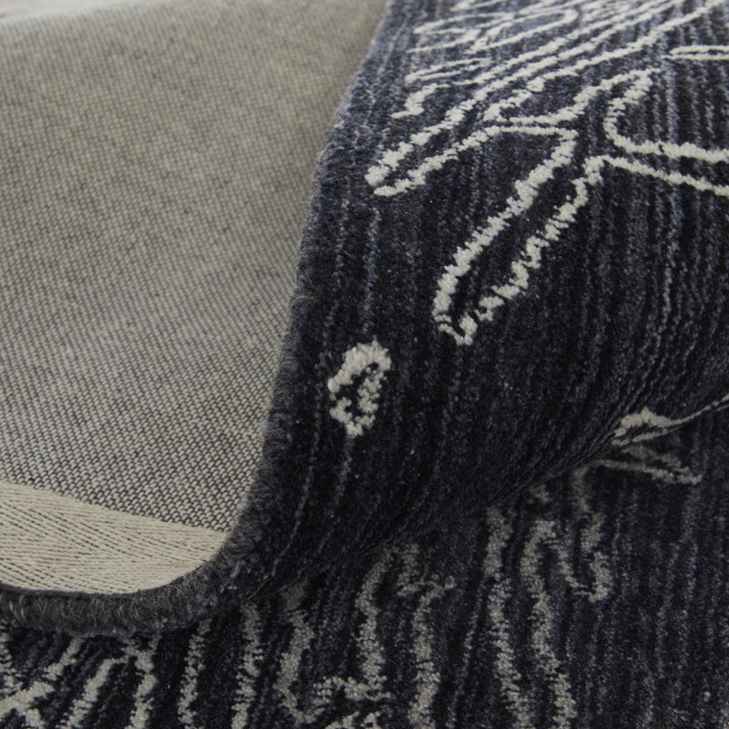 Tapis noir / gris / ivoire en chenille tissé à la machine Jamonie, Rectangle de 10 pi x 14 pi