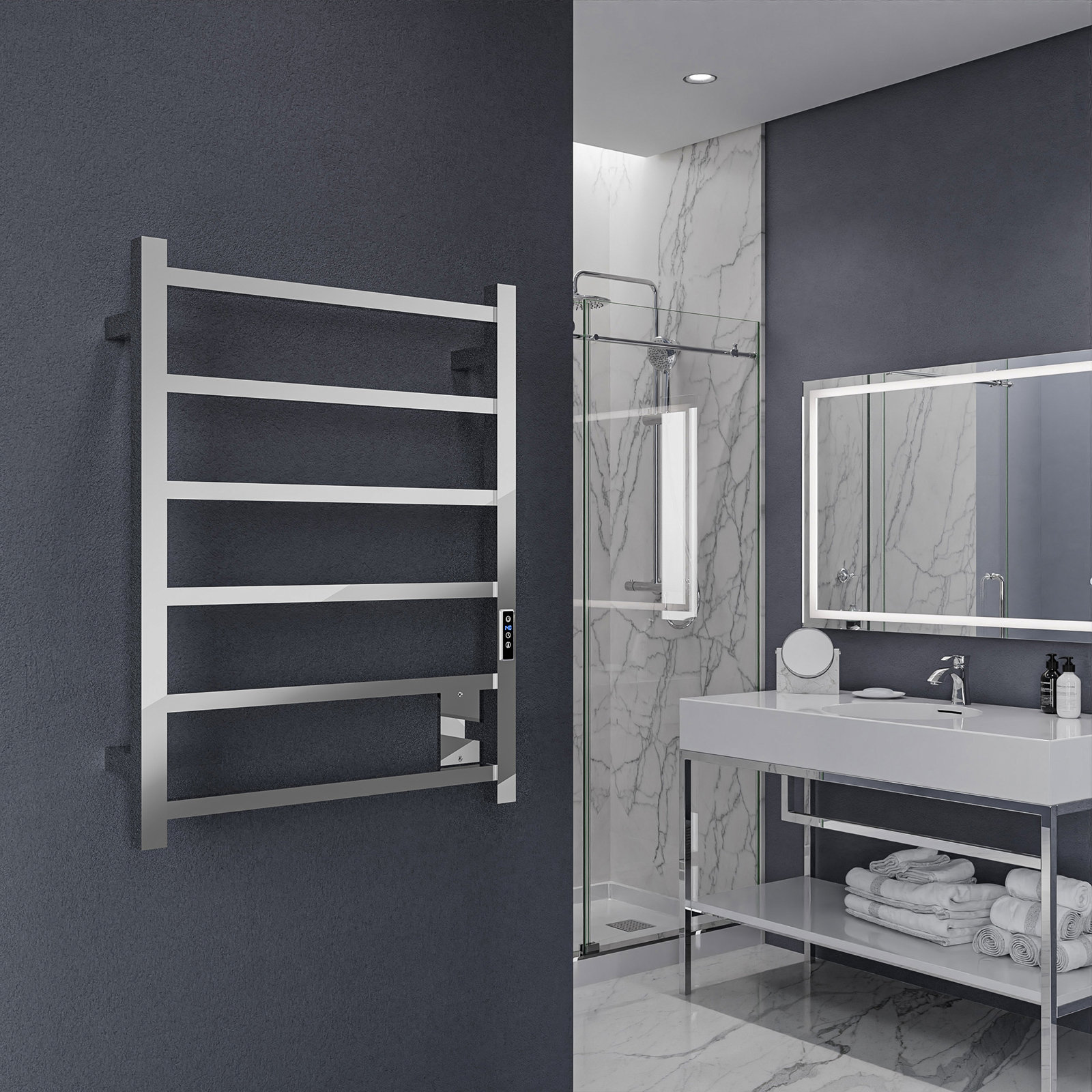 Charles Series Wall Mounted Electric Towel Warmer, Polished Chrome