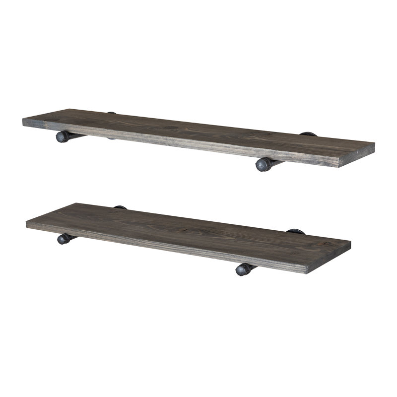 2 Piece Pine Floating Shelf, Dark Brown