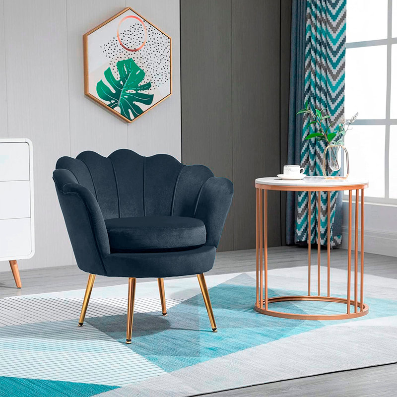 Fauteuil demi-tonneau en velours 32,5 po Mandloi, Bleu