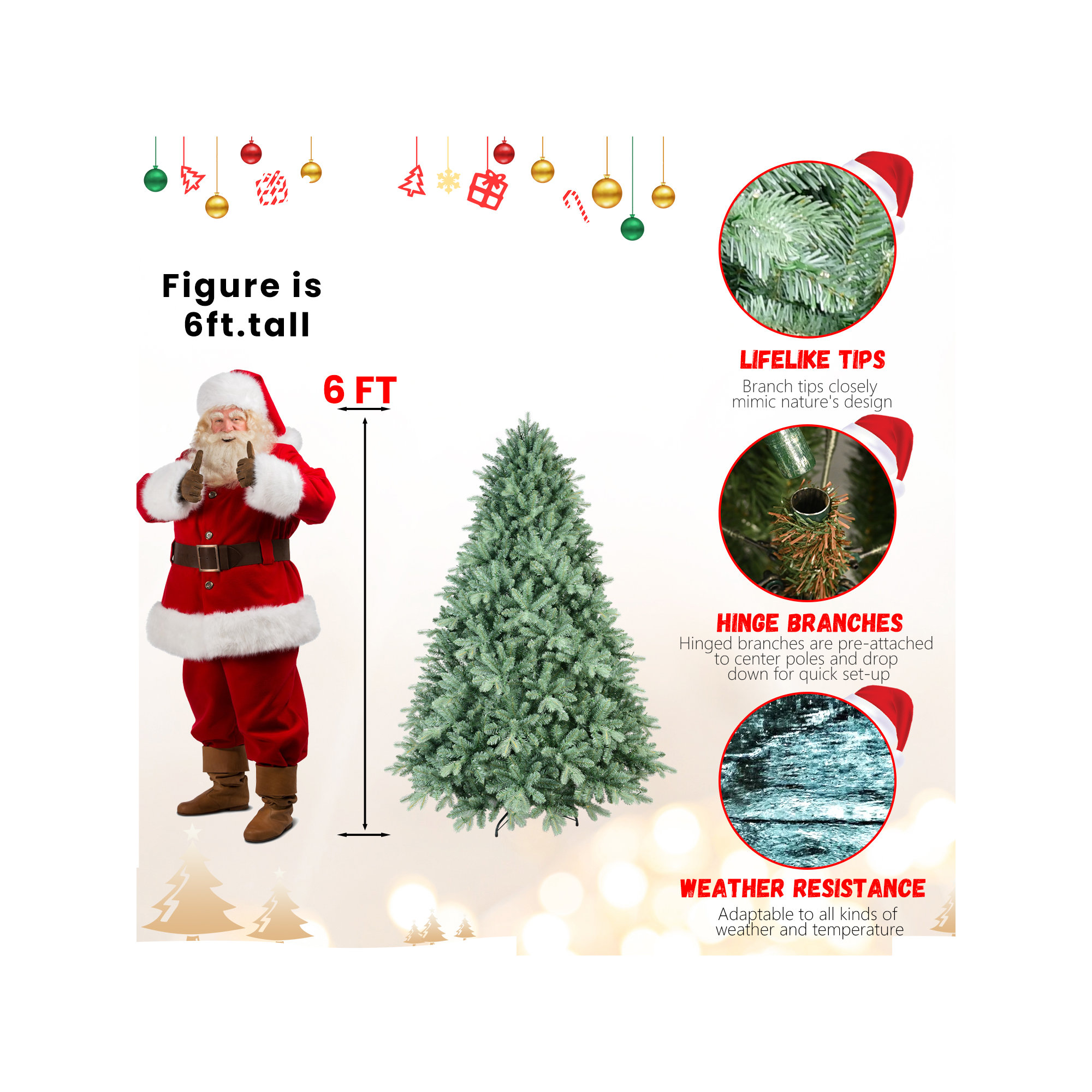 Realistic Christmas Tree with Tips-Lush Foliage For Holiday Decoration (Not included lights), 6' H