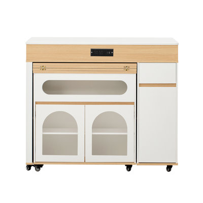 Extendable Dining Table with Extra-Long Folding Top, Rolling Kitchen Island with Drawers, Power Outlet and Brake lock, Storage Cabinet for Kitchen and