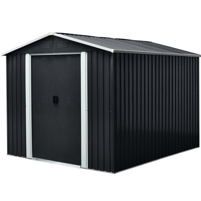 8Ft X 10Ft Outdoor Metal Shed, Black - Galvanized Iron Construction For Stability, Punched Vents Proper Air Circulation, Sliding Doors With Padlock, Easy Assembly Process Shed Long-Term Durability,