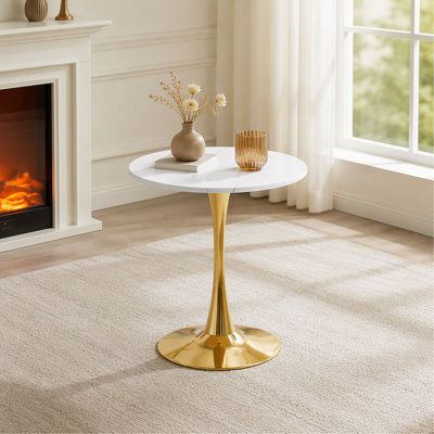 Table de salle à manger ronde, table tulipe ronde de 31,5 po avec plateau de table épaissi et piédestal en métal, table de bistro moderne Mid-Century pour la cuisine, les petits espaces, le salon et le café