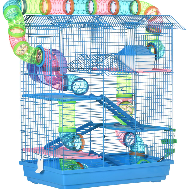 Cage à hamster 18,5 po à 18 niveaux - bleu, avec tubes, tunnels, plat de nourriture, bouteille d'eau, roue d'exercice, léger et améliorant la circulation de l'air avec une bonne ventilation