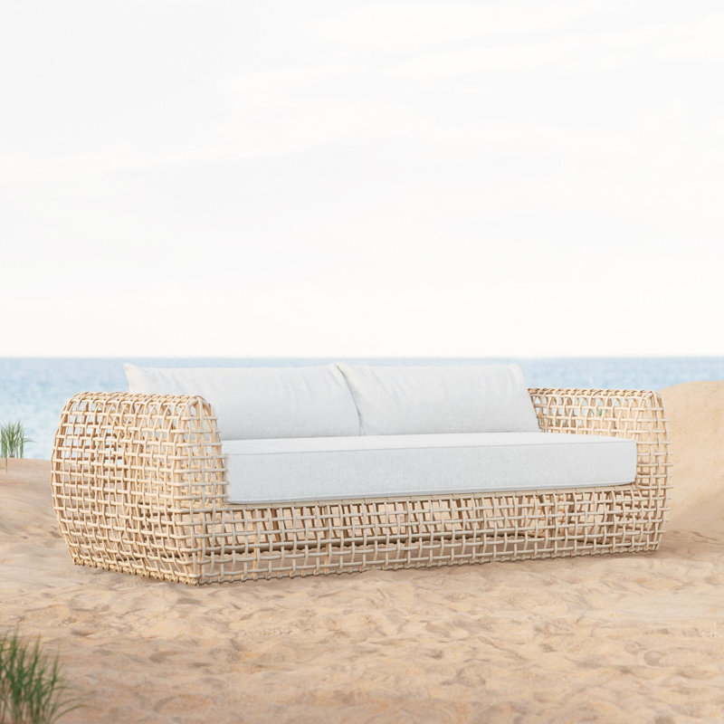 Kiawah 99.21" Wide Outdoor Wicker Reversible Patio Sofa with Cushions