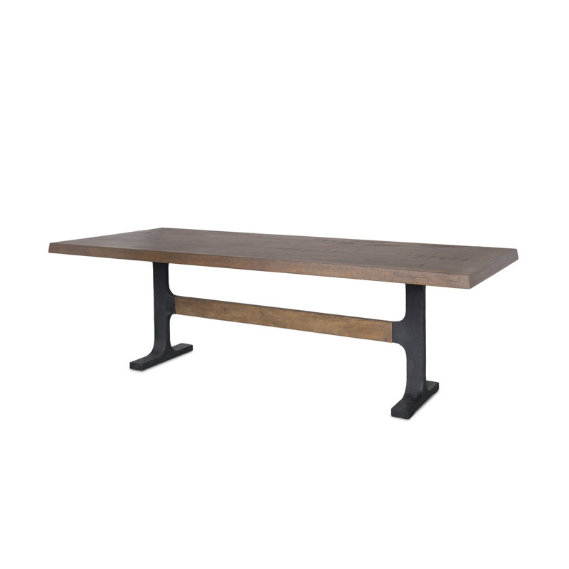 Table de salle à manger 95 "à tréteaux en bois massif brun et noir
