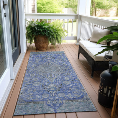 Machine Washable Indoor/Outdoor Claudian ACN1651 Blue Rug