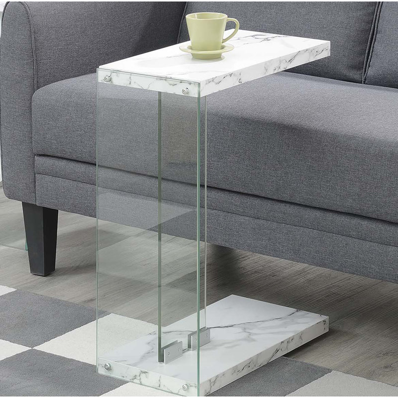 Allegonda 24.25" Tall C End Table, White Faux Marble