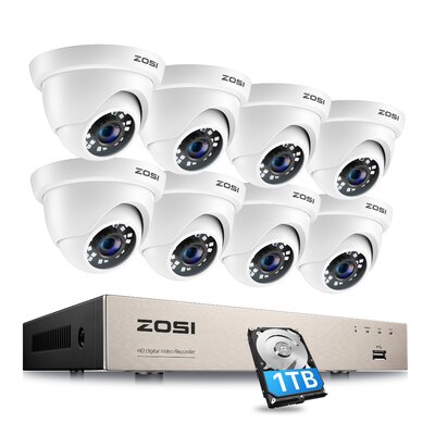 8CH DVR Security Cameras System with 1TB HDD, 8 x 2MP Outdoor Dome Security Cameras, Motion Alert -  ZOSI, 8VN-418W8S-10-US