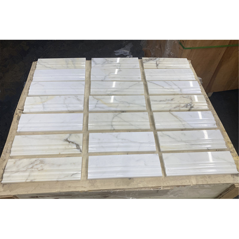 Calacatta 12" x 4" Marble Mosaic Tile, White/Gray
