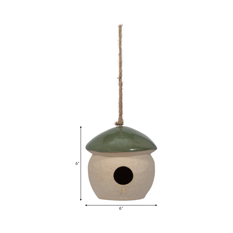 Ceramic Charm: Invite Joy With a Chic Bird Feeder, 7" H x 5" W x 5" D, Green