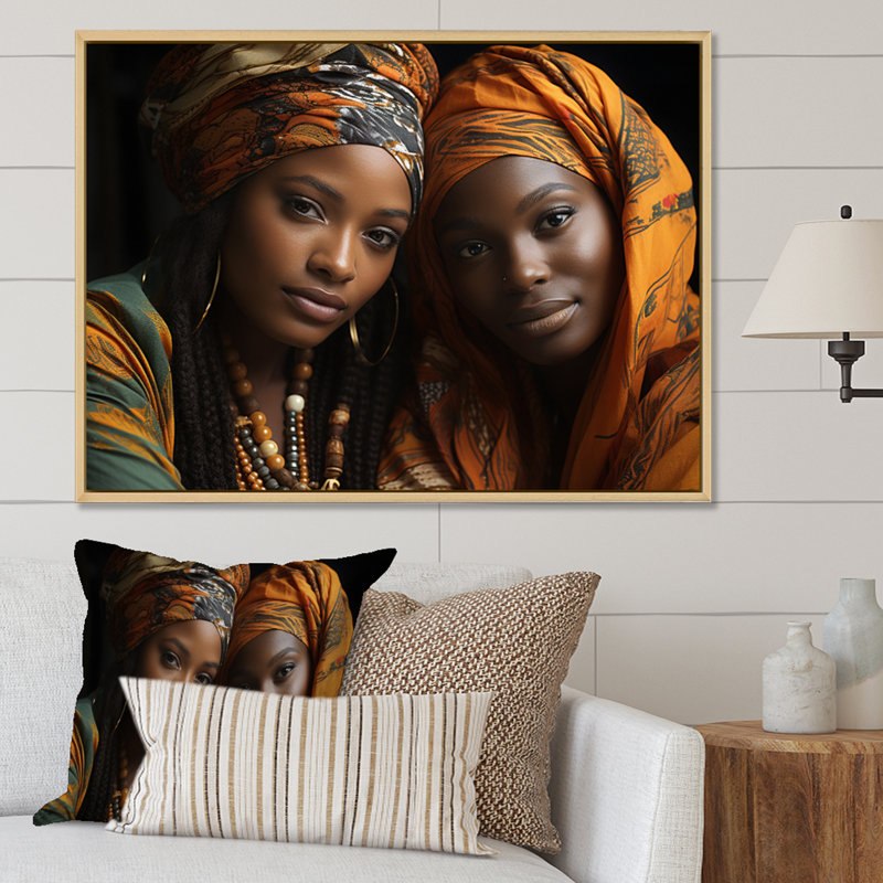 World Cultures Sœurs II sur toile, H 12 po x l 20 po x P 1 po, Cadre naturel flottant