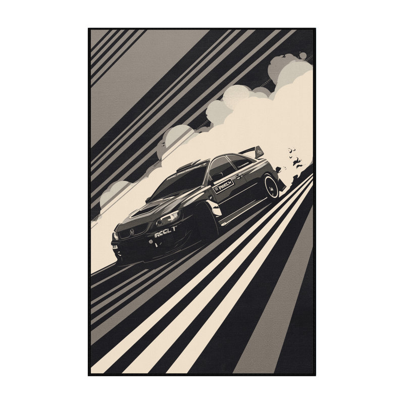 Machine Washable Aust Rally Car Drift Modern & Contemporary Striped Rug in Gray – Black Binding, 2x4